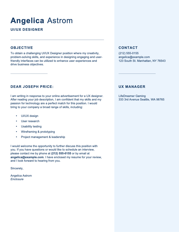Simple UIUX designer cover letter